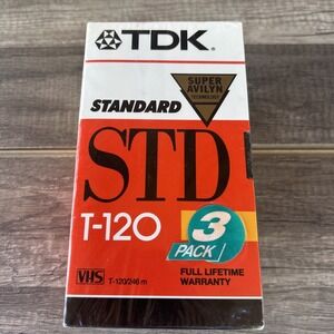 Sealed TDK Standard 6 Hour T-120 Blank VHS Video Tapes 3 Pack NEW